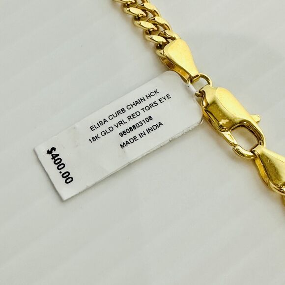 Kendra Scott Elisa 18k Gold Vermeil Red Tigers Eye Curb Chain Necklace NWT $400 - Picture 5 of 8